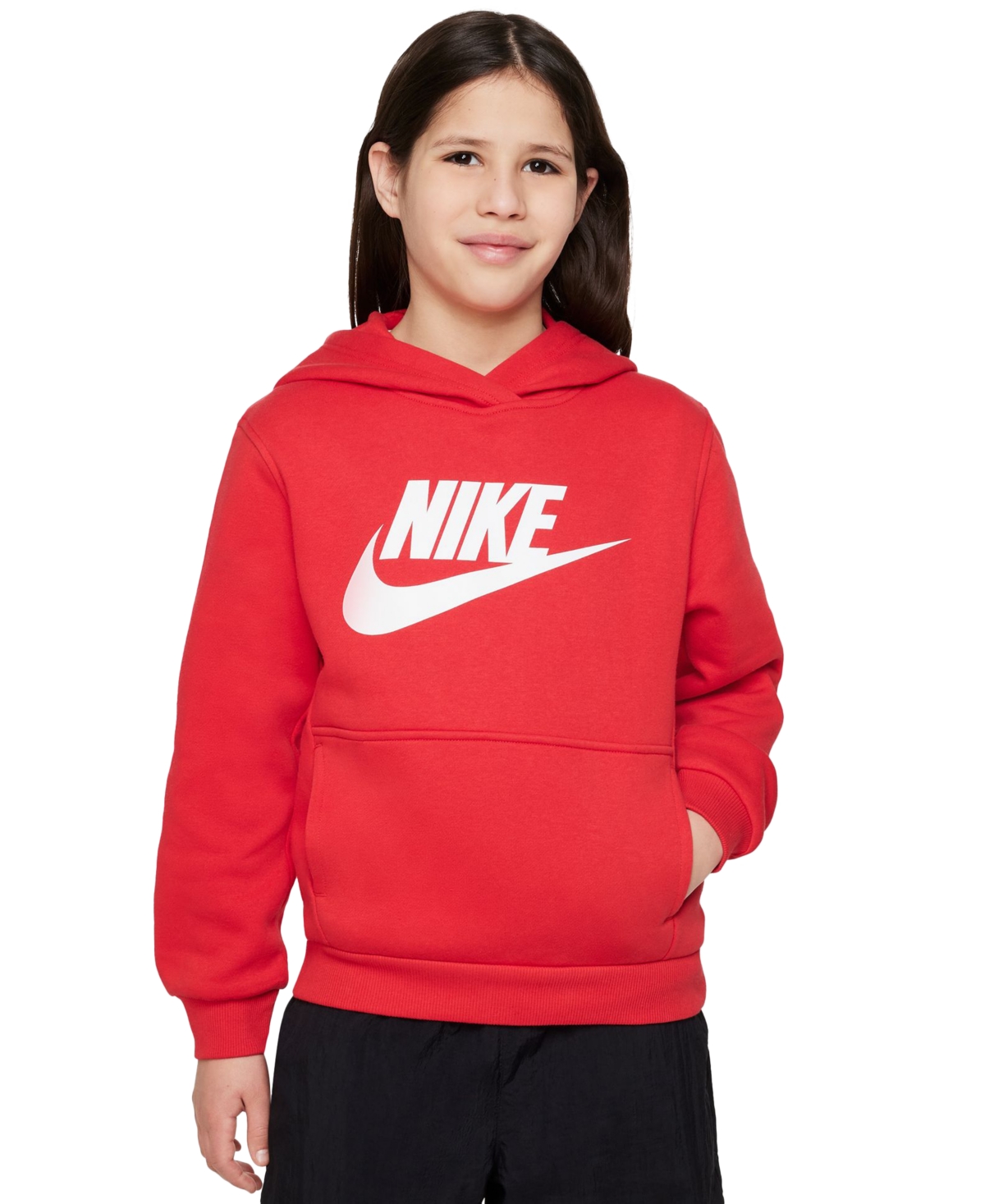 Shop Nike Big Kids' Sportswear Club Fleece Hoodie In University Red,white