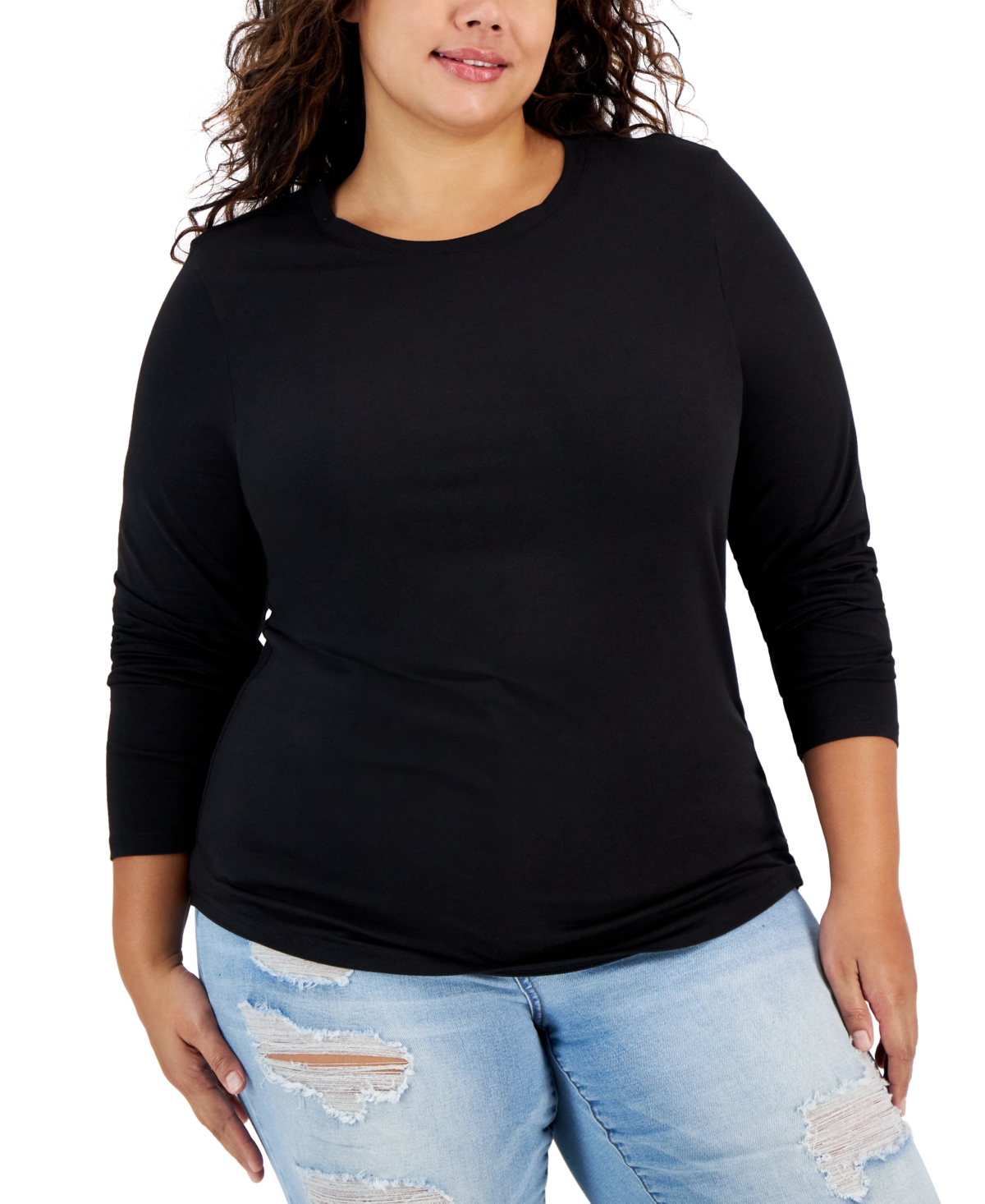 Aveto Trendy Plus Size Crewneck Long-Sleeve Top