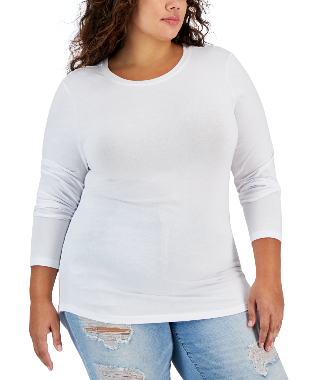 Aveto Trendy Plus Size Crewneck Long-Sleeve Top