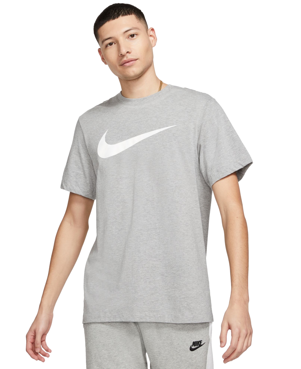 Shop Nike Sportswear Men's Swoosh Short-sleeve Crewneck T-shirt In Dark Grey Heather,white