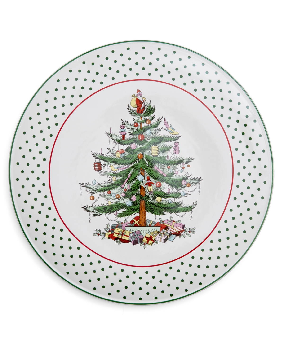 Spode Christmas Tree Polka Dot Earthenware Cake Plate In Green