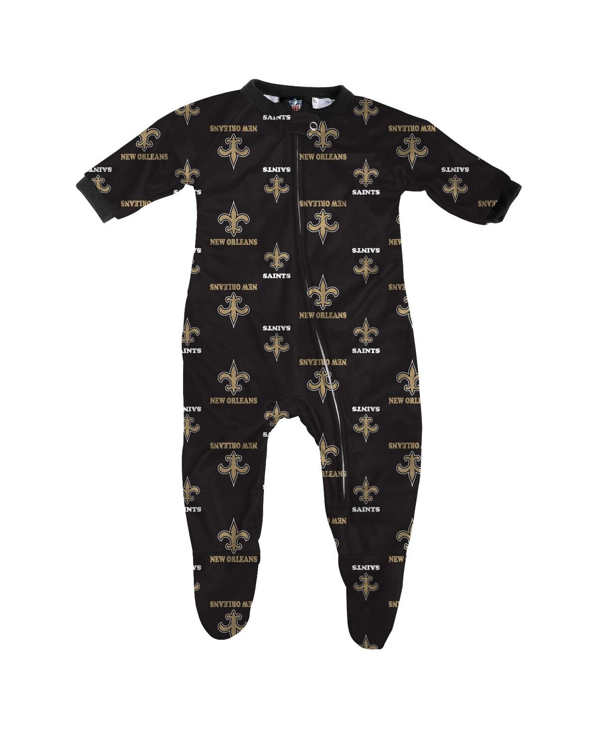 Outerstuff Babies' New Orleans Saints Infant Boys And Girls Piped Raglan Full Zip Coverall In Black