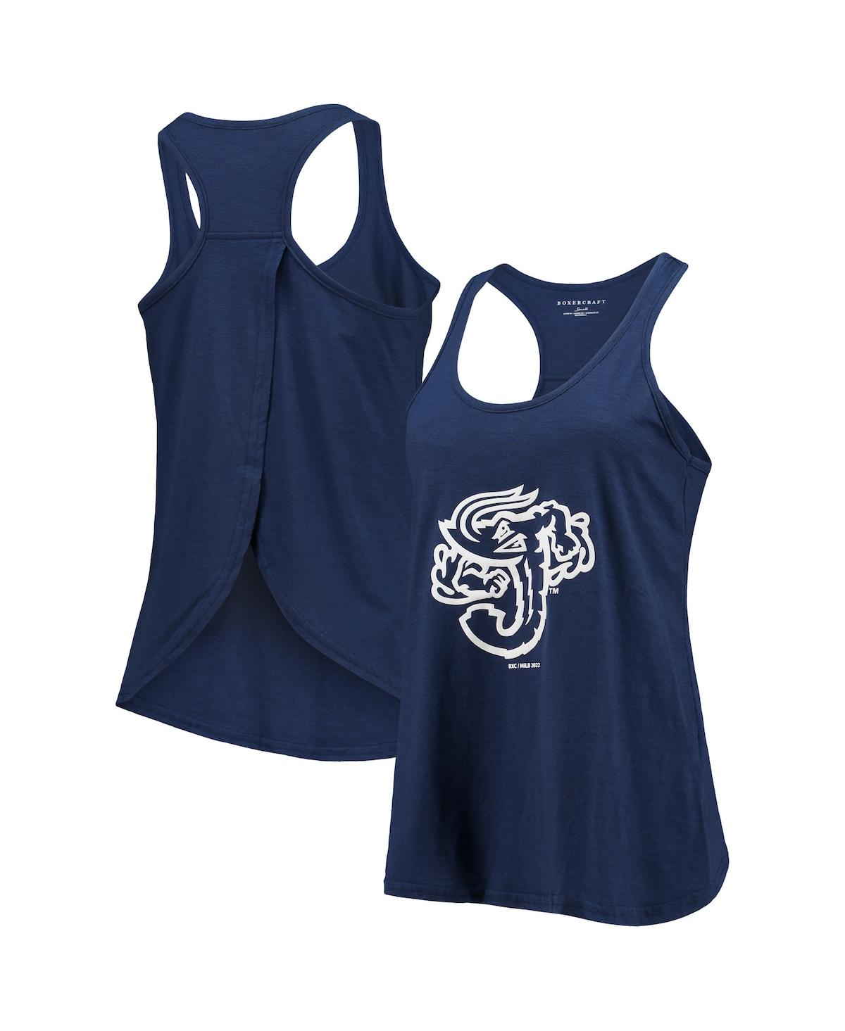 Boxercraft Navy Jacksonville Jumbo Shrimp Charm Scoop Neck Racerback Tank Top In Navy
