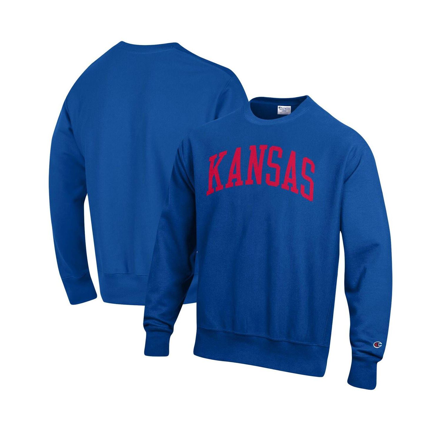 Men's Royal Kansas Jayhawks Arch Reverse Weave Pullover Sweatshirt
