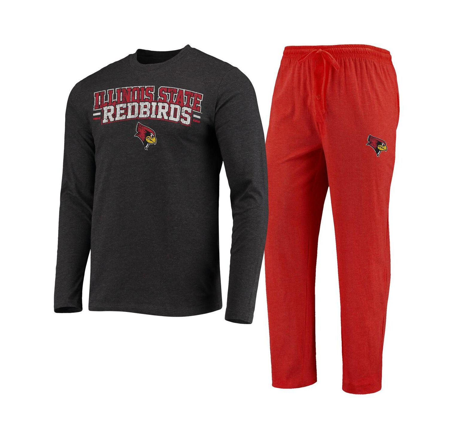 Men's Red, Heathered Charcoal Illinois State Redbirds Meter Long Sleeve T-shirt and Pants Sleep Set