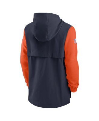 Men's Navy, Orange Chicago Bears Sideline Player Quarter-Zip Hoodie
