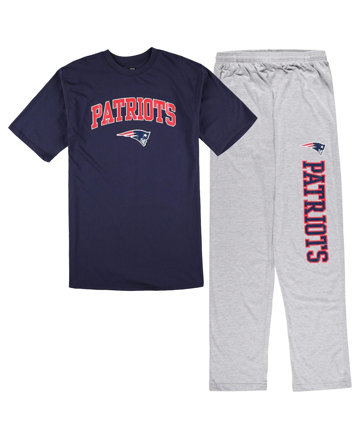 Concepts Sport Men's  Navy, Heather Gray New England Patriots Big And Tall T-shirt And Pajama Pants S In Navy,heather Gray