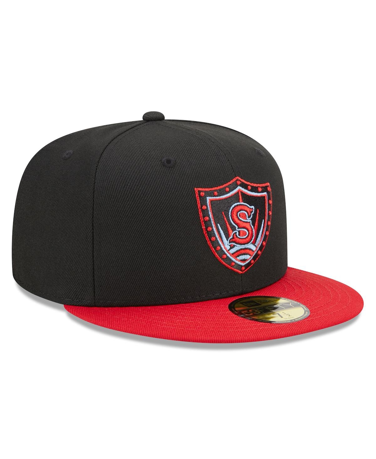 New Era Men's  Black, Red Spokane Indians Marvel X Minor League 59fifty Fitted Hat In Black,red