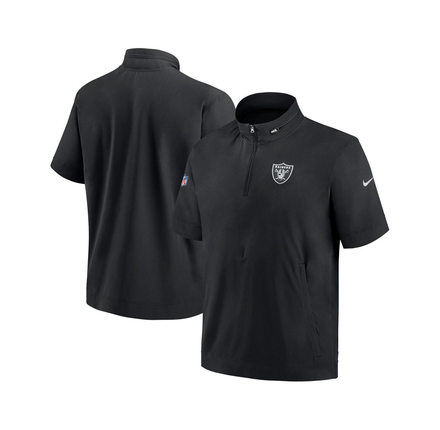 Men's Black Las Vegas Raiders Sideline Coach Short Sleeve Hoodie Quarter-Zip Jacket
