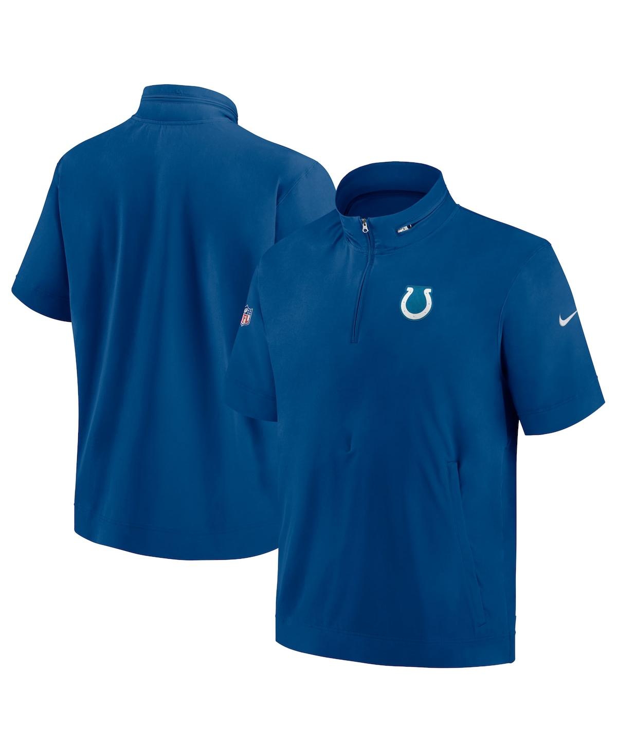 Shop Nike Men's  Royal Indianapolis Colts Sideline Coach Short Sleeve Hoodie Quarter-zip Jacket