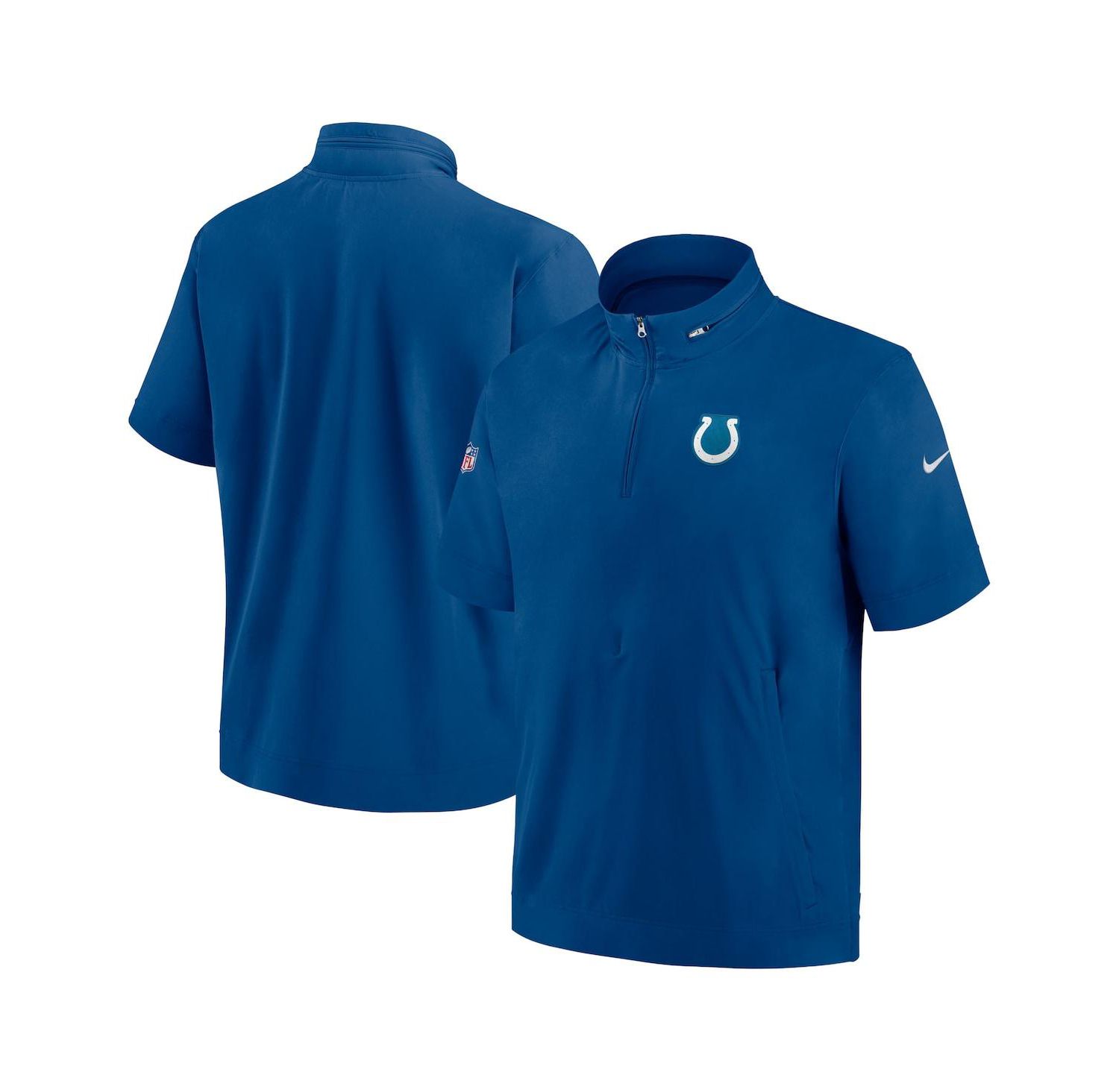 Men's Royal Indianapolis Colts Sideline Coach Short Sleeve Hoodie Quarter-Zip Jacket