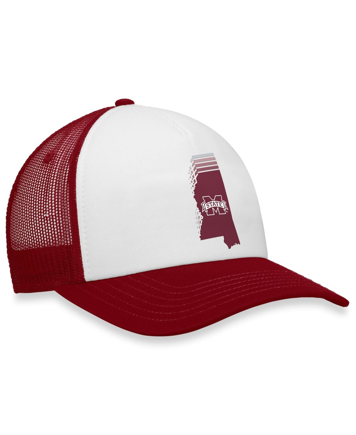 Top Of The World Men's  White, Maroon Mississippi State Bulldogs Tone Down Trucker Snapback Hat In White,maroon