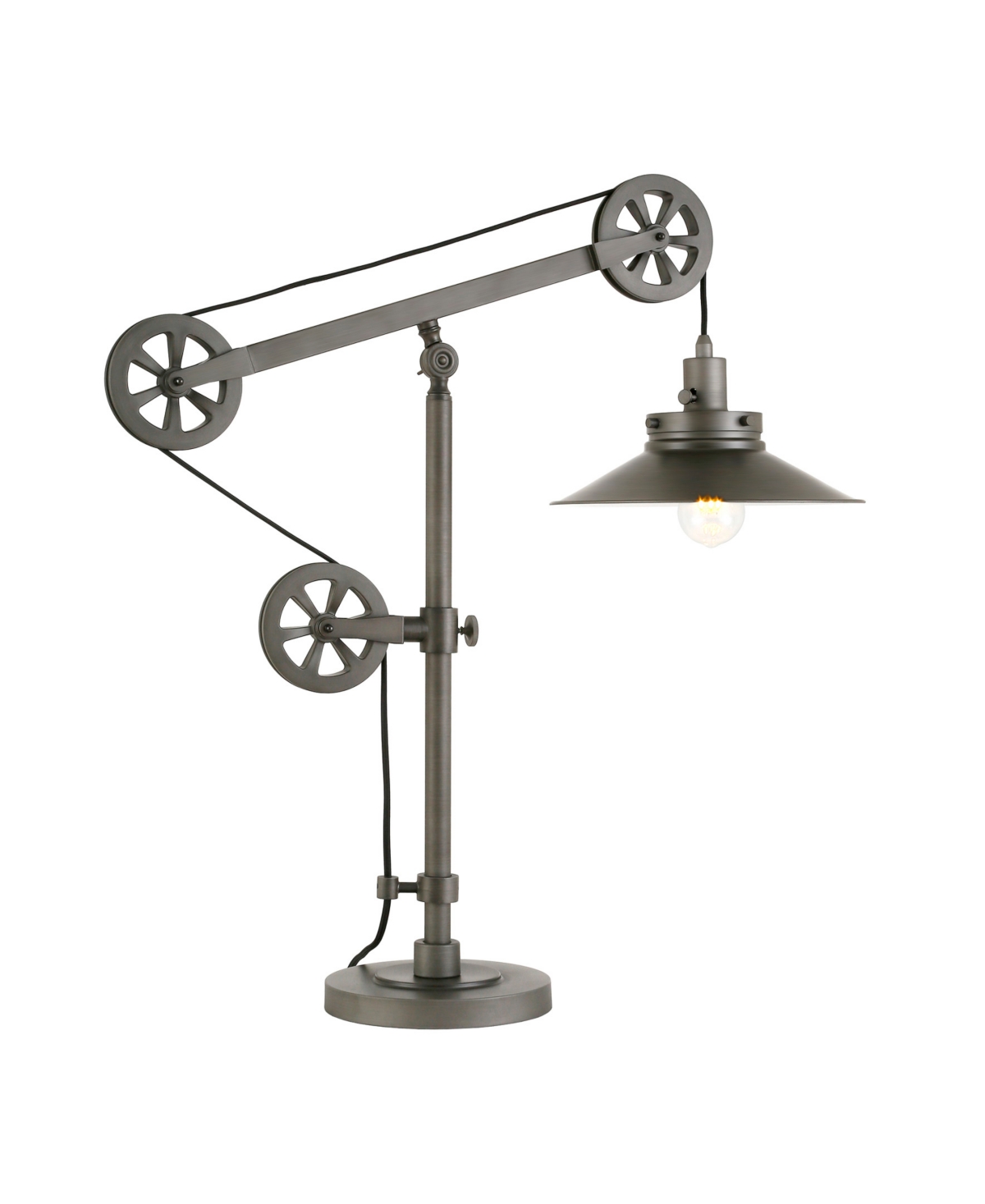 Hudson & Canal Descartes 29" Metal Shade Tall Wide Brim And Pulley System Table Lamp In Aged Steel