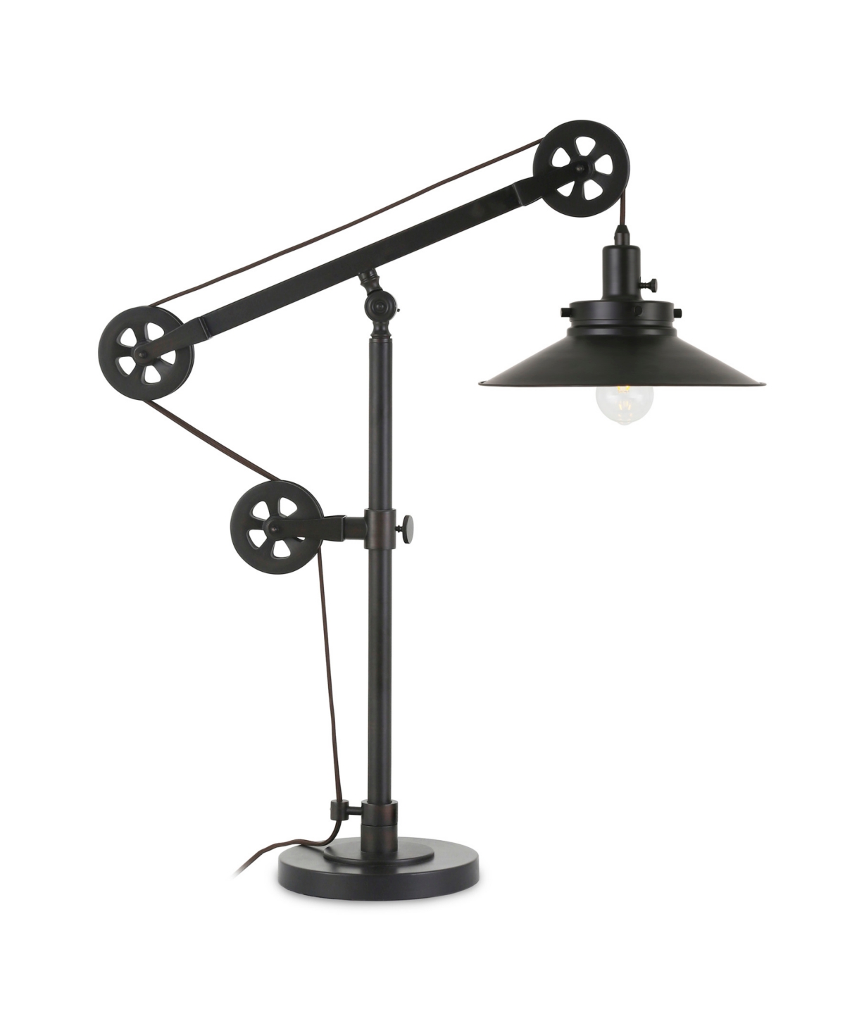 Hudson & Canal Descartes 29" Metal Shade Tall Wide Brim And Pulley System Table Lamp In Blackened Bronze