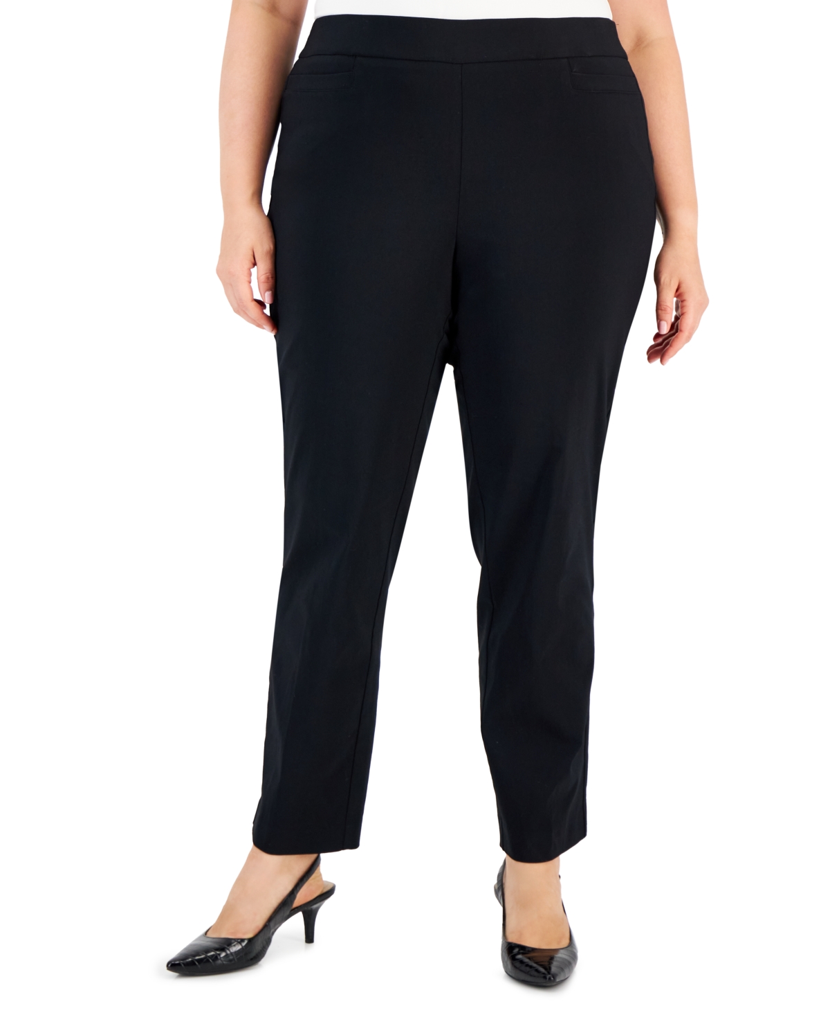 Plus Size High Rise Pull-On Straight Leg Pants, Created for Macy's - Stonewall