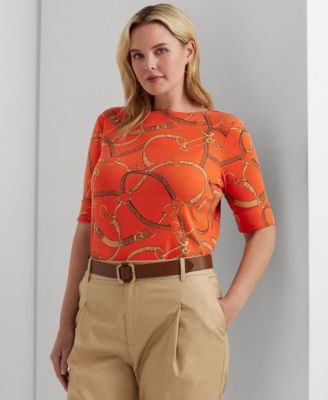 Lauren Ralph Lauren - Plus Size Belting-Print Boat-Neck Tee