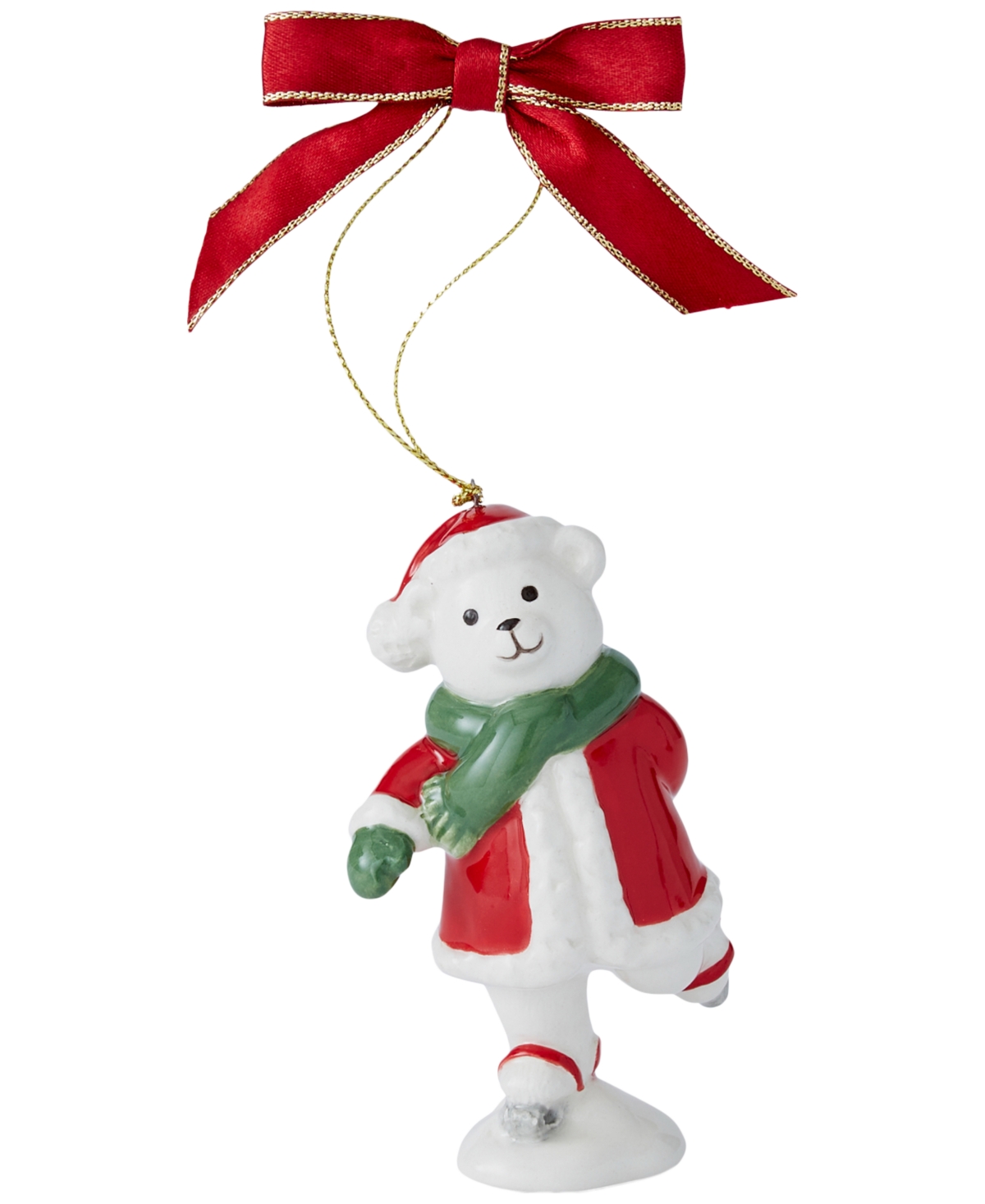 Spode Christmas Tree Skating Teddy Bear Ornament In Green