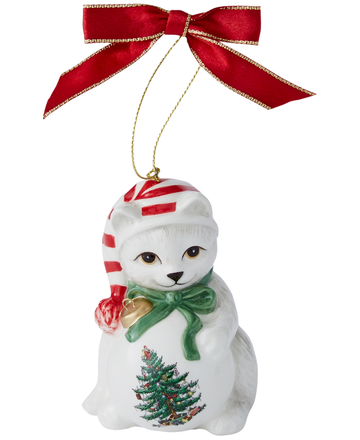 Spode Christmas Tree Playful Kitten Ornament In Green