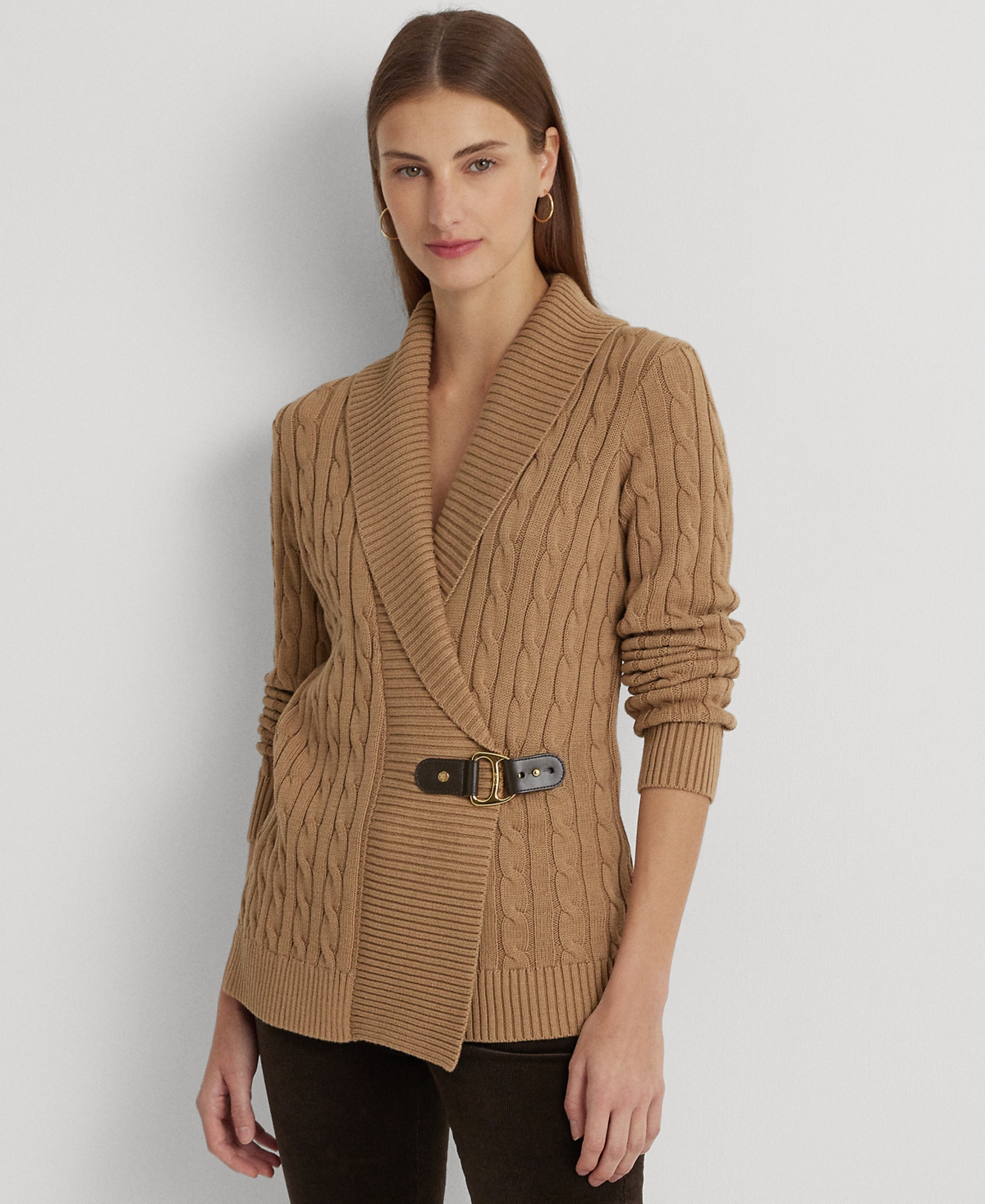 Ralph Lauren Buckled Cotton Sweater In Classic Camel