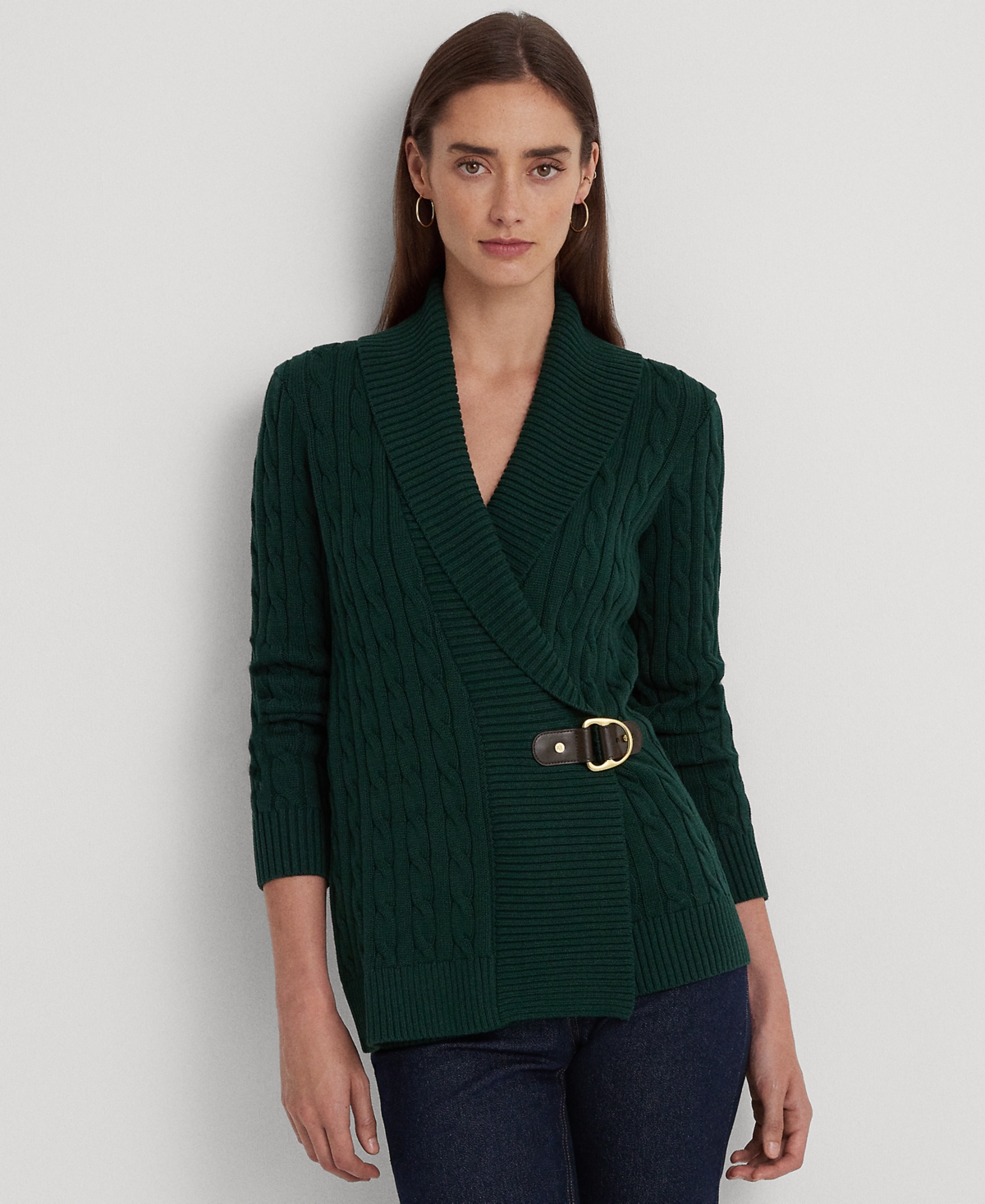 Lauren Ralph Lauren Buckled Cotton Sweater In Season Green
