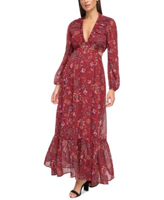 GUESS - Women's Floral-Print Cutout Maxi Dress