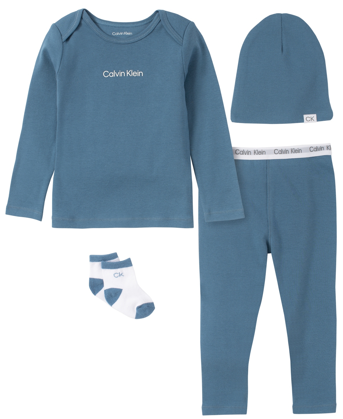 Calvin Klein Baby Boys Or Girls Organic Cotton Layette, 4 Piece Set In Blue