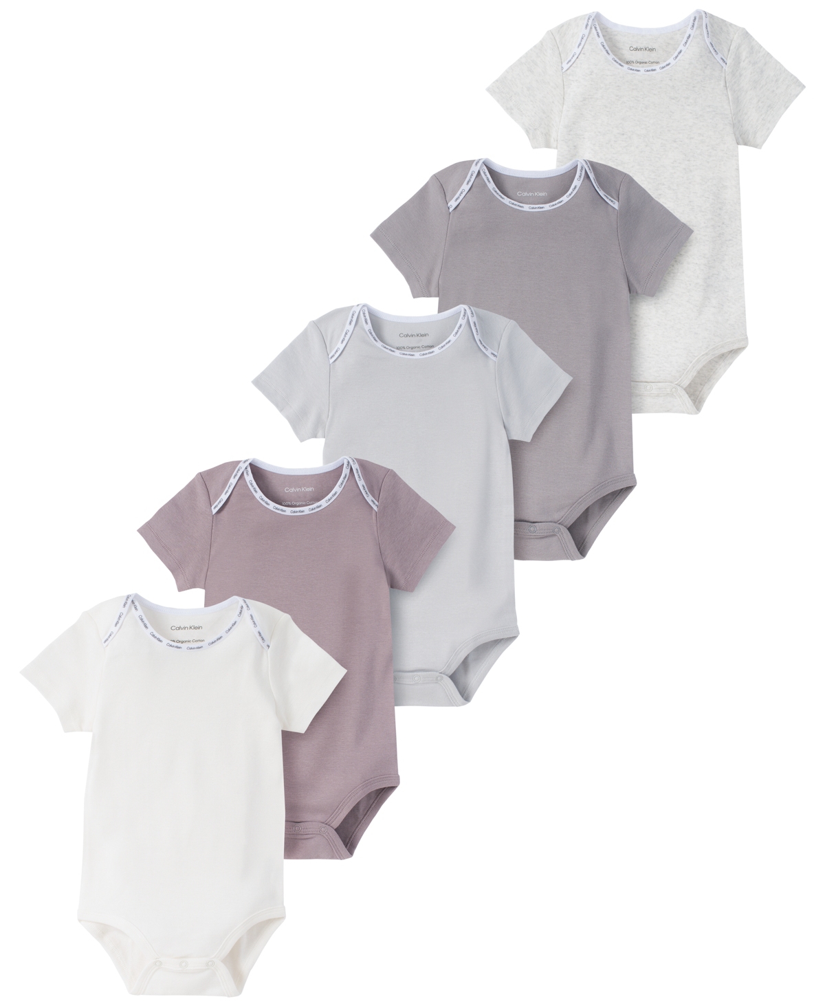 Calvin Klein Baby Boys Or Girls Organic Cotton Short Sleeve Bodysuits, Pack Of 5 In Purple
