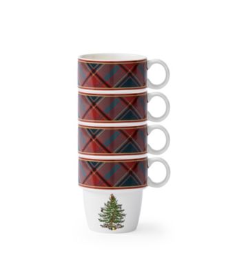 Christmas Tree Tartan Stacking Mugs, Set of 4