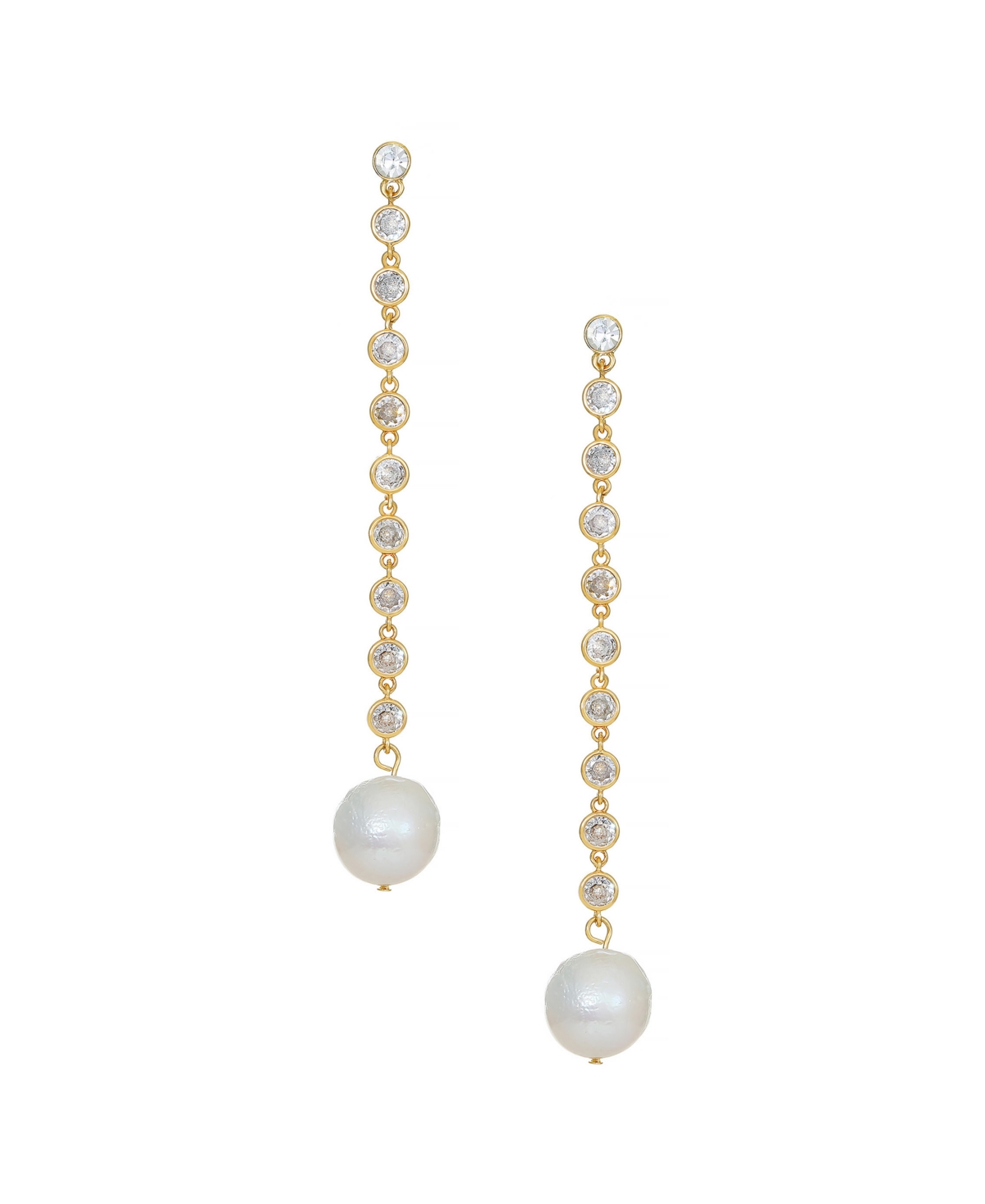 Shop Ettika Cubic Zirconia Chain Freshwater Pearl Drop 18k Gold Plated Earrings