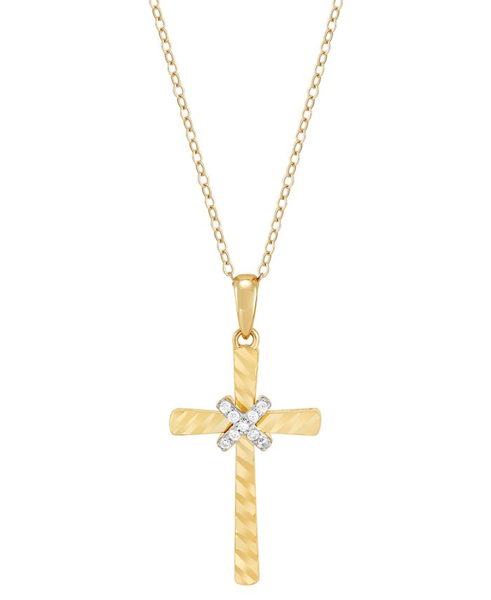 Macy s Diamond Accent Cross Pendant Necklace in 14k Gold Plated