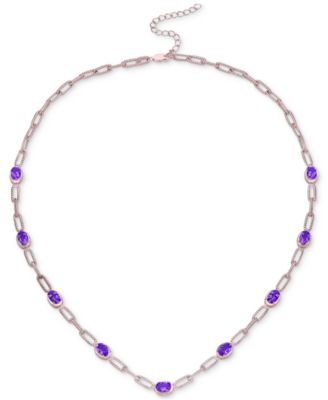 Macy's - Amethyst Paperclip Link Collar Necklace (4-1/20 ct. t.w.) in Rose Gold-Plated Sterling Silver (Also in Blue Topaz), 16" + 2" extender