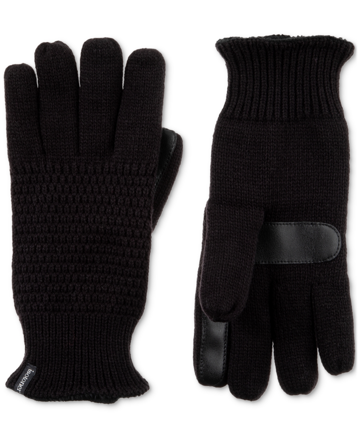 Isotoner Signature Women's Water-repellent Textured Knit Gloves In Black