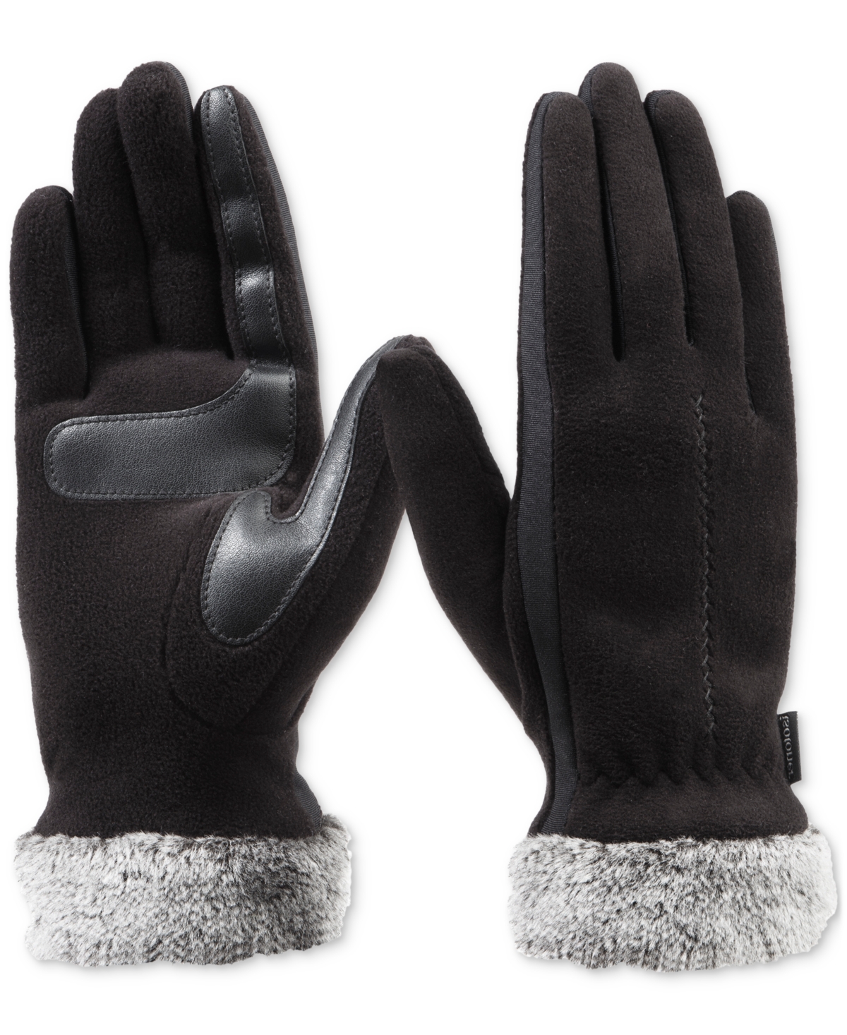 Isotoner Signature Women's Faux-fur-cuff Fleece Gloves In Black