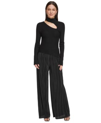 DKNY - Women's Cutout Mock Neck Ribbed Sweater