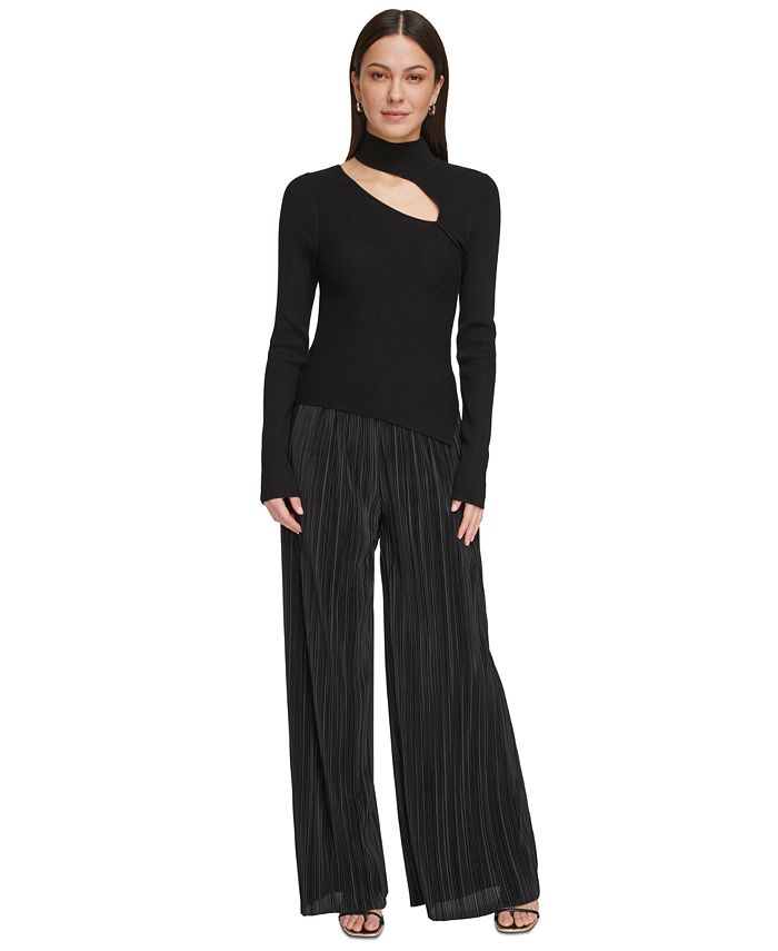 DKNY Women s Cutout Mock Neck Ribbed Sweater Macy s