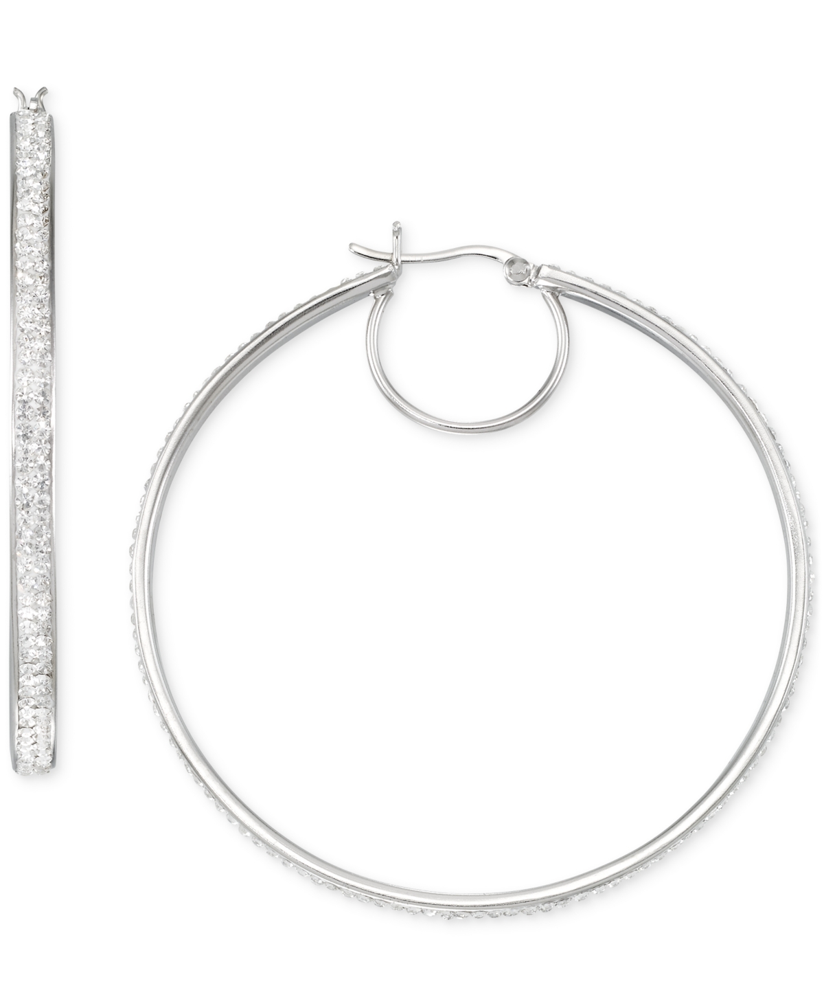 Macy's Crystal Pave Click Top Medium Hoop Earrings, 2" In Silver