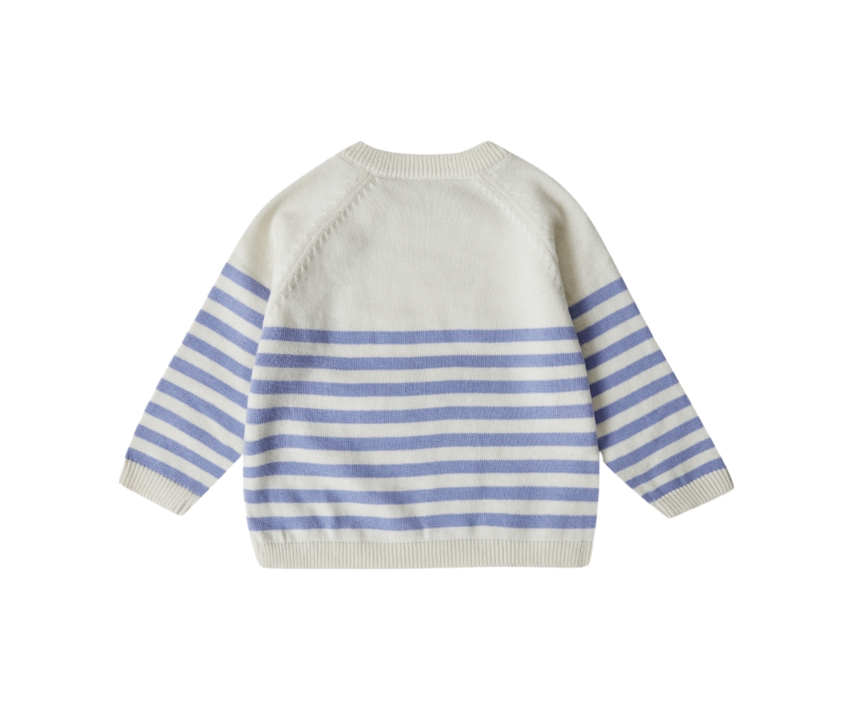 Stellou & Friends Toddler 100% Cotton Knit Striped Long Sleeve Sweater with Shoulder Button Closure -/ periwinkle stripes