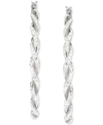 Crystal Pav&eacute; Twist Style Oval Hoop Earrings