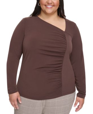 Calvin Klein - Plus Size Ruched Asymmetric Long-Sleeve Top