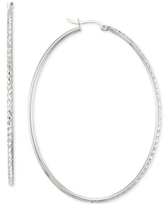 Diamond-Cut Oval Hoop Earrings in 14k Gold Vermeil, 2-3/4" (Also in Sterling Silver)