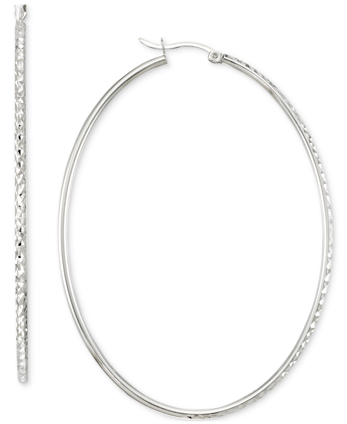 Diamond-Cut Oval Hoop Earrings in 14k Gold Vermeil, 2-3/4