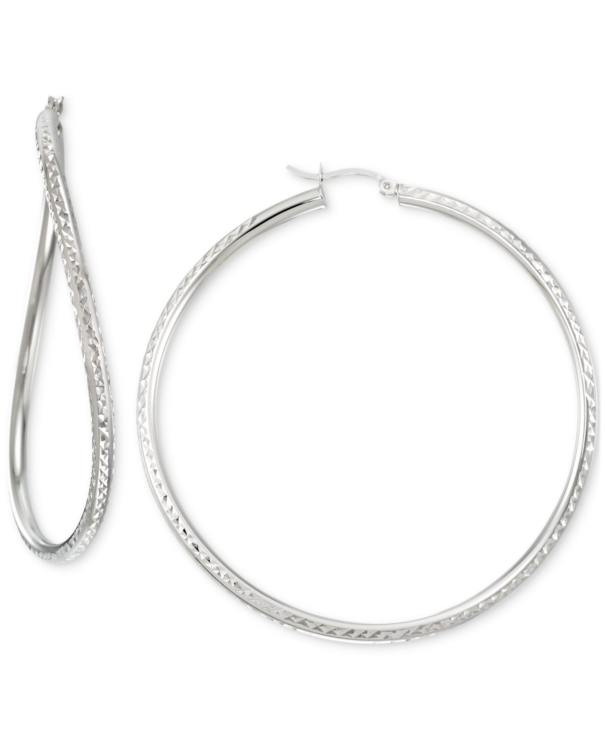 Macy's Wavy Round Hoop Earrings In 14k Gold Over Sterling Silver, 2-3/8" (also In Sterling Silver)