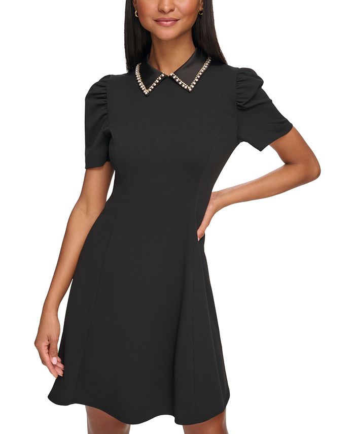 Calvin klein embellished puff sleeve dress deals