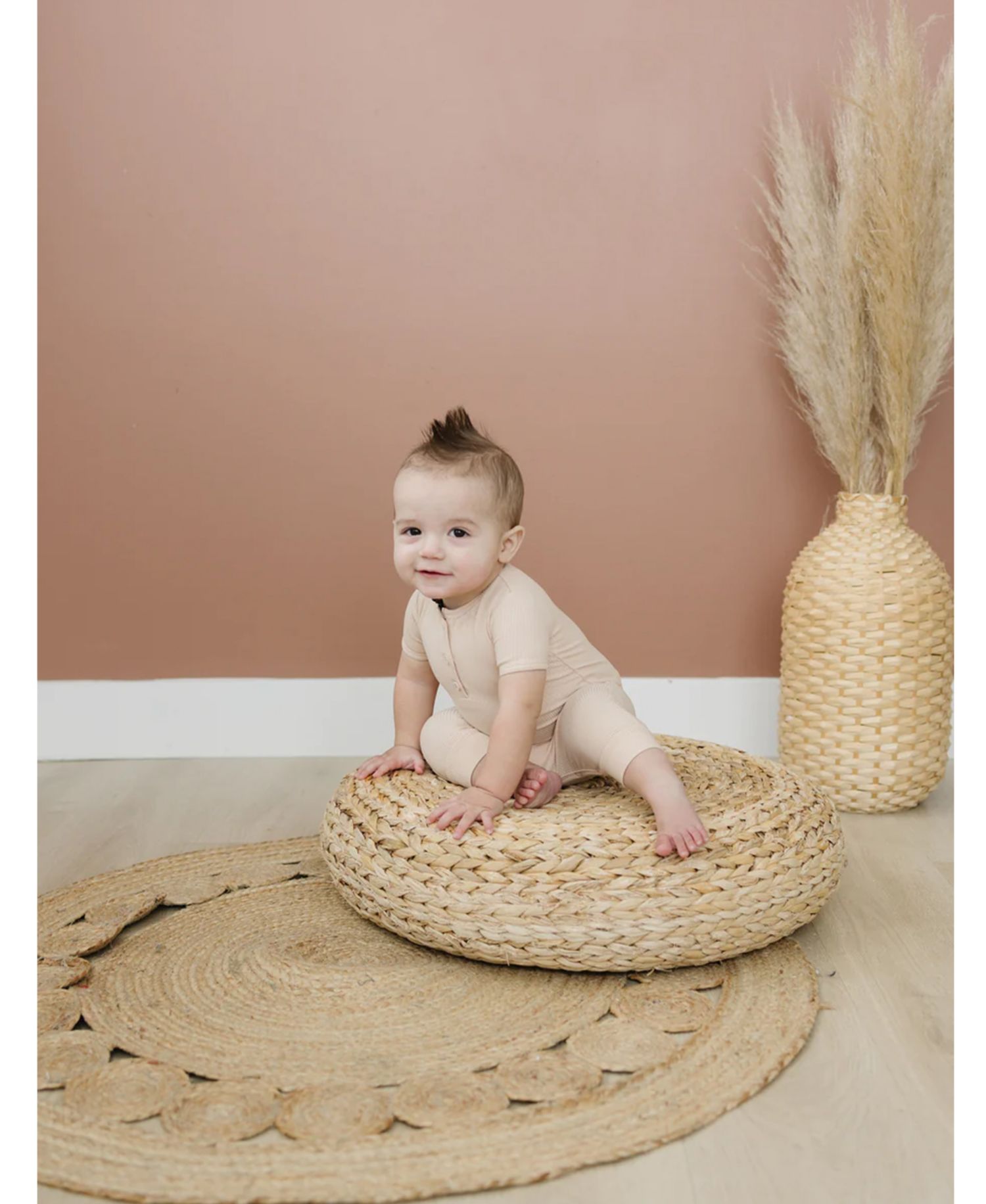 Baby Boys Rayon from Bamboo Ribbed Henley Romper