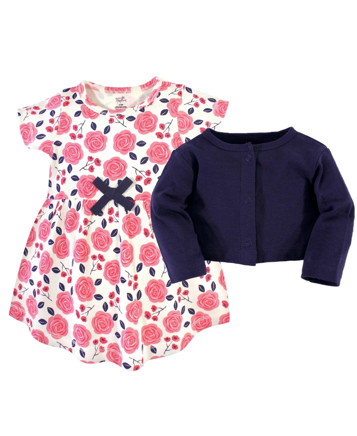 Touched by Nature Baby Girls Baby Organic Cotton Dress and Cardigan 2pc Set,- Coral rose