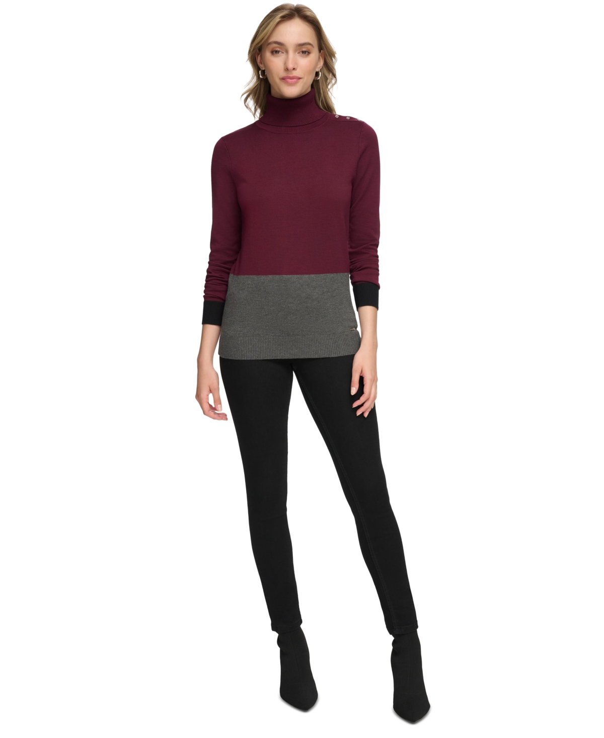 Calvin Klein Women's Colorblocked Turtleneck Sweater In Port Combo