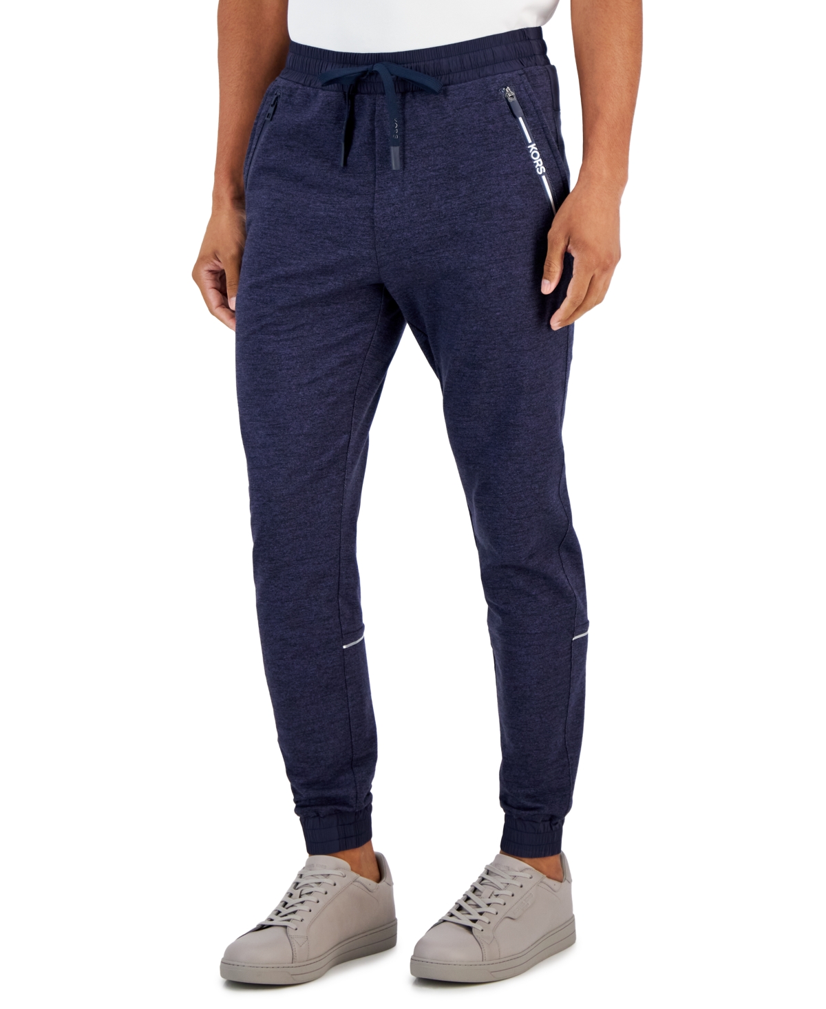 Michael Kors Men's Slim-fit Wrinkle-resistant Performance Stretch Mixed-media Tracksuit Joggers In Midnight
