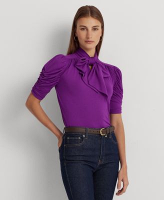 Lauren Ralph Lauren - Petite Tie-Neck Puff-Sleeve Top