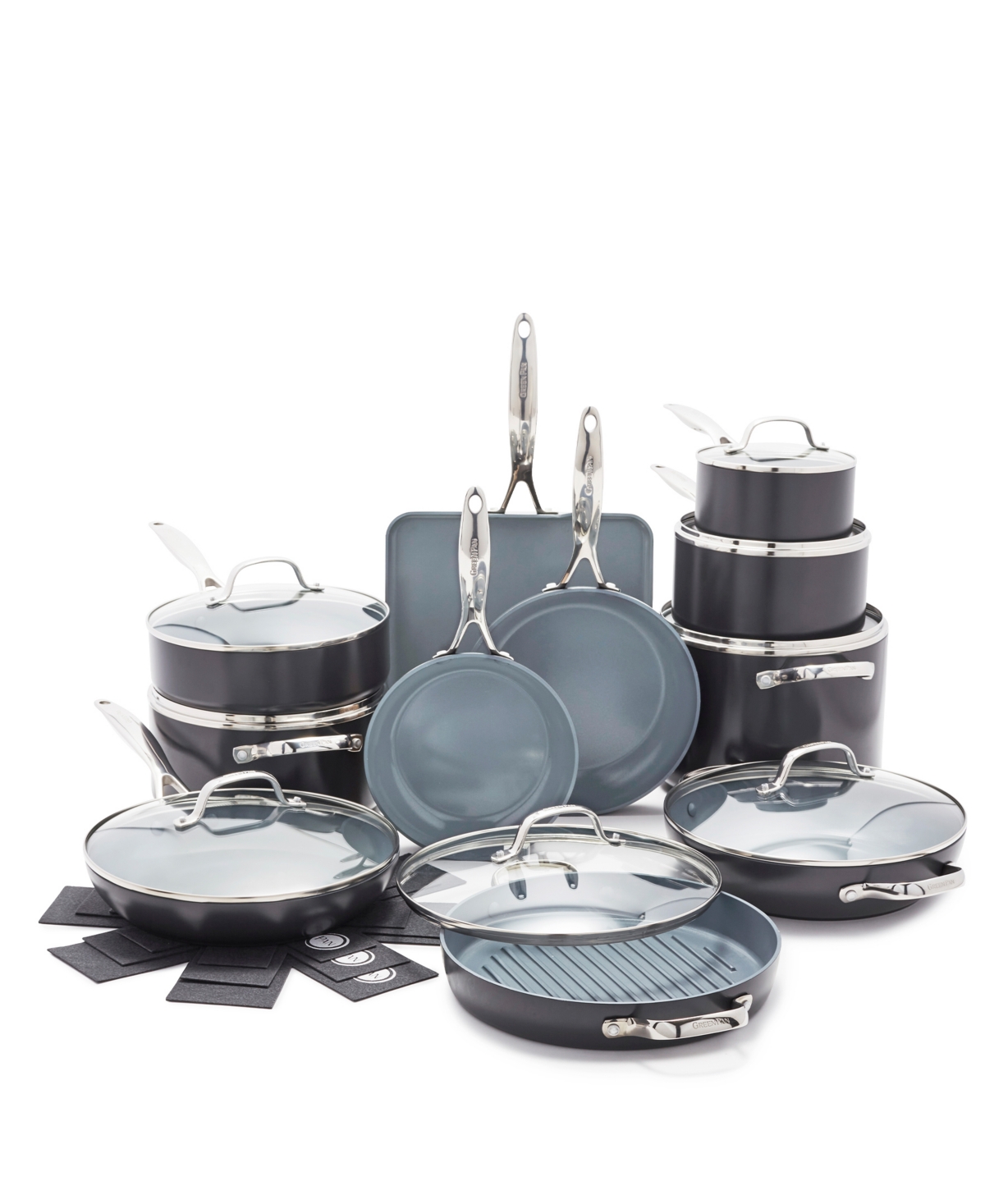 GreenPan Valencia Pro Hard Anodized Ceramic Nonstick 22 Piece Cookware Pots and Pans Set - Gray
