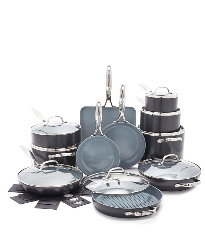 GreenPan Valencia Pro Hard Anodized Ceramic Nonstick 22 Piece Cookware Pots  and Pans Set - Macy's